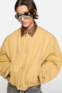Bomber with faux leather collar