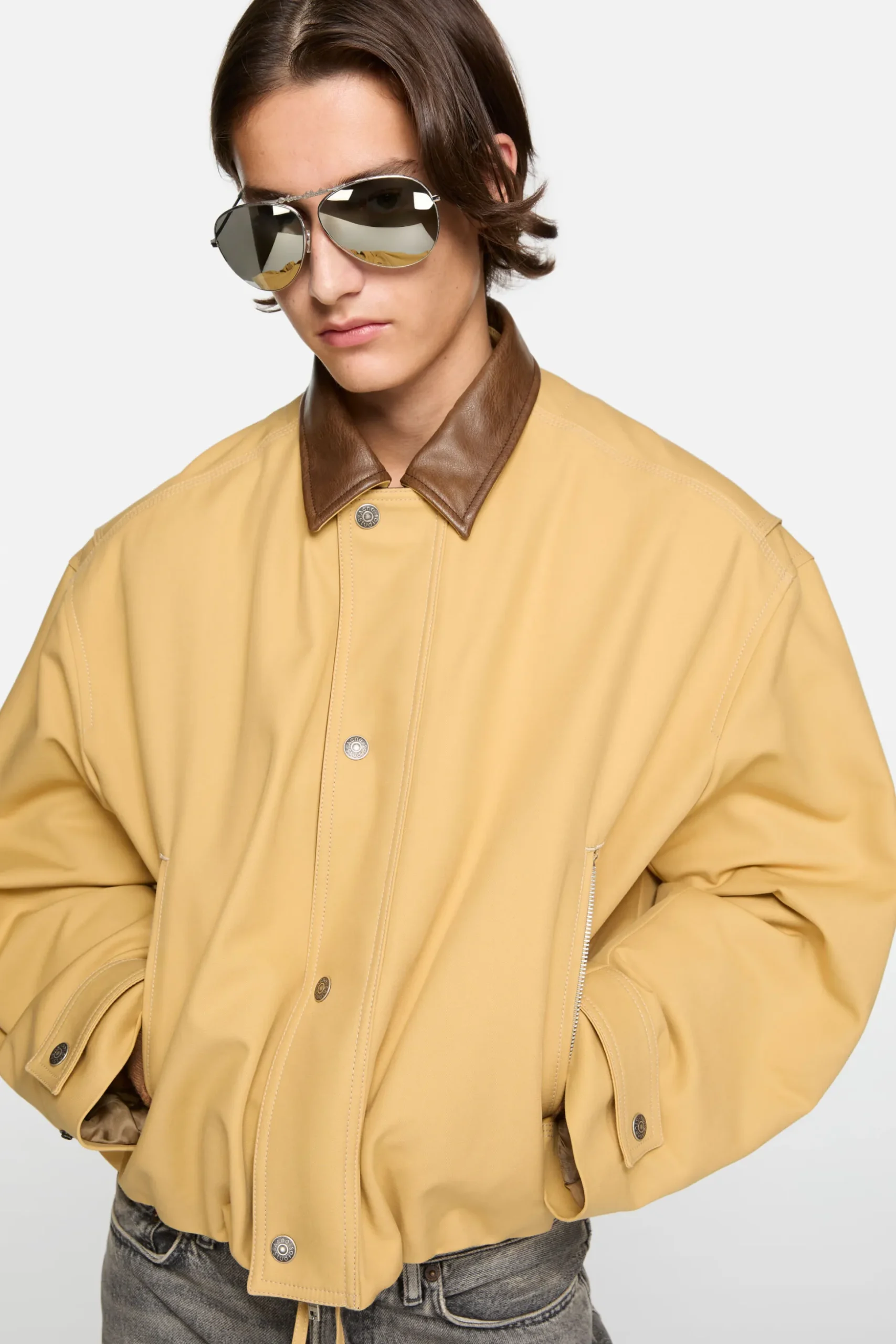Bomber with faux leather collar