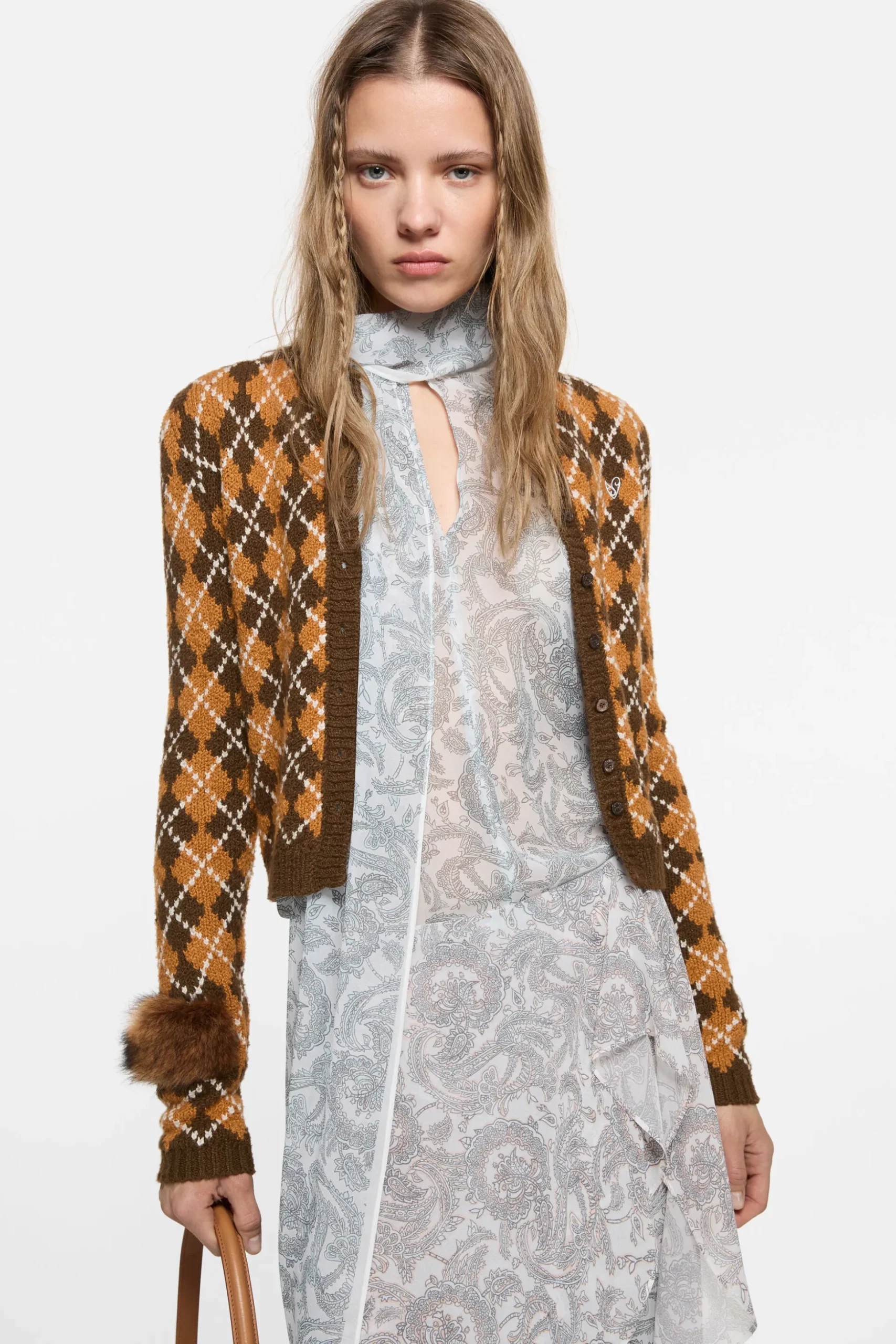 Bouclé Argyle Knit Cardigan