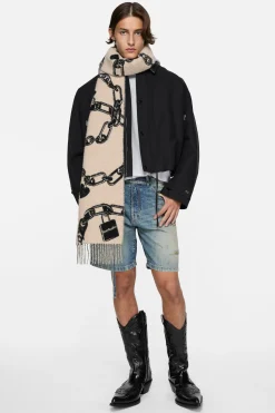 Chain logo wool scarf