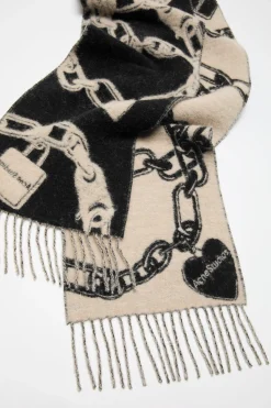 Chain logo wool scarf