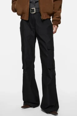 Cotton satin cargo trousers