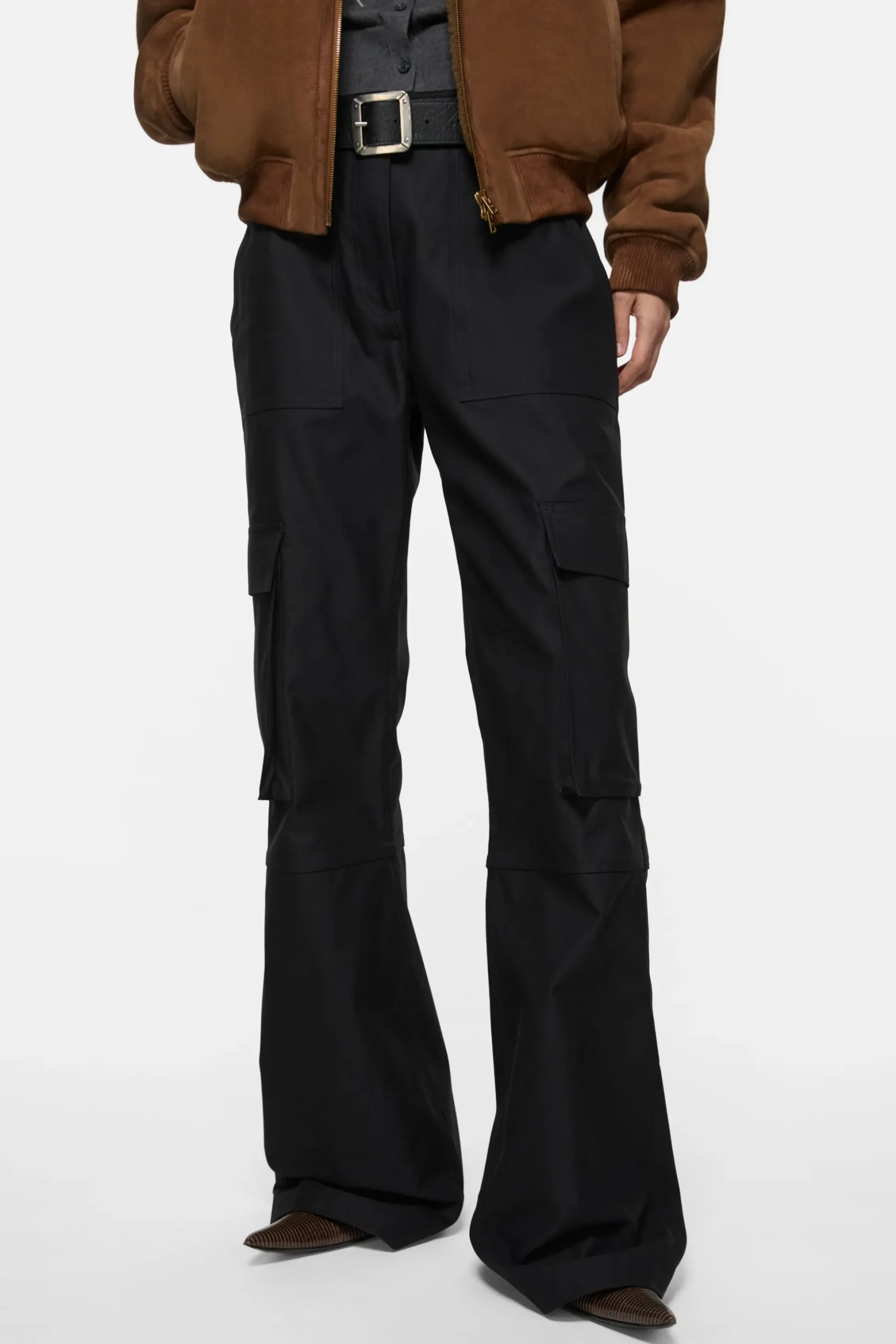 Cotton satin cargo trousers