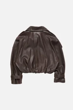 Cropped leather trench coat