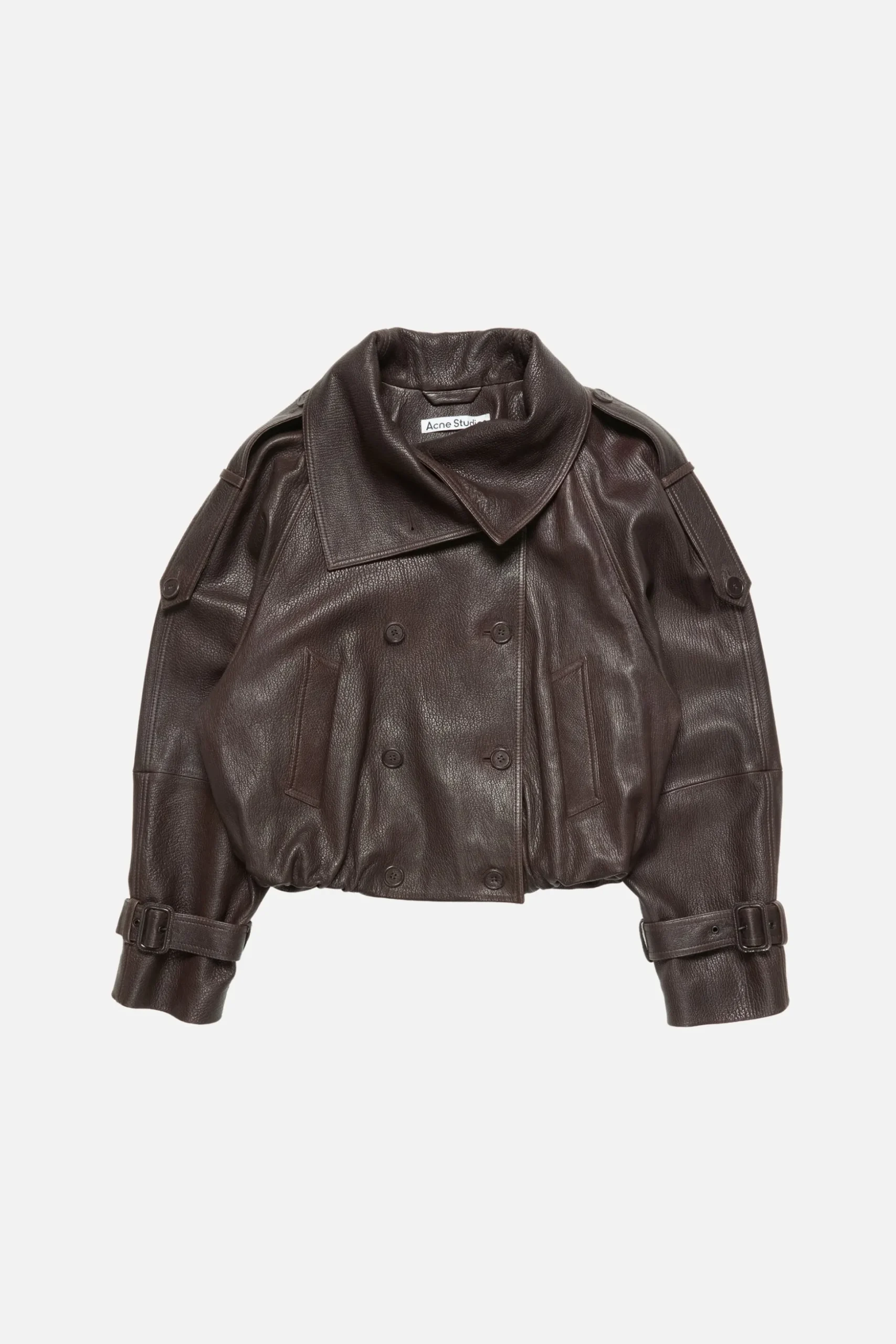 Cropped leather trench coat