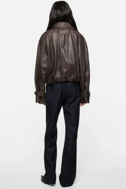 Cropped leather trench coat