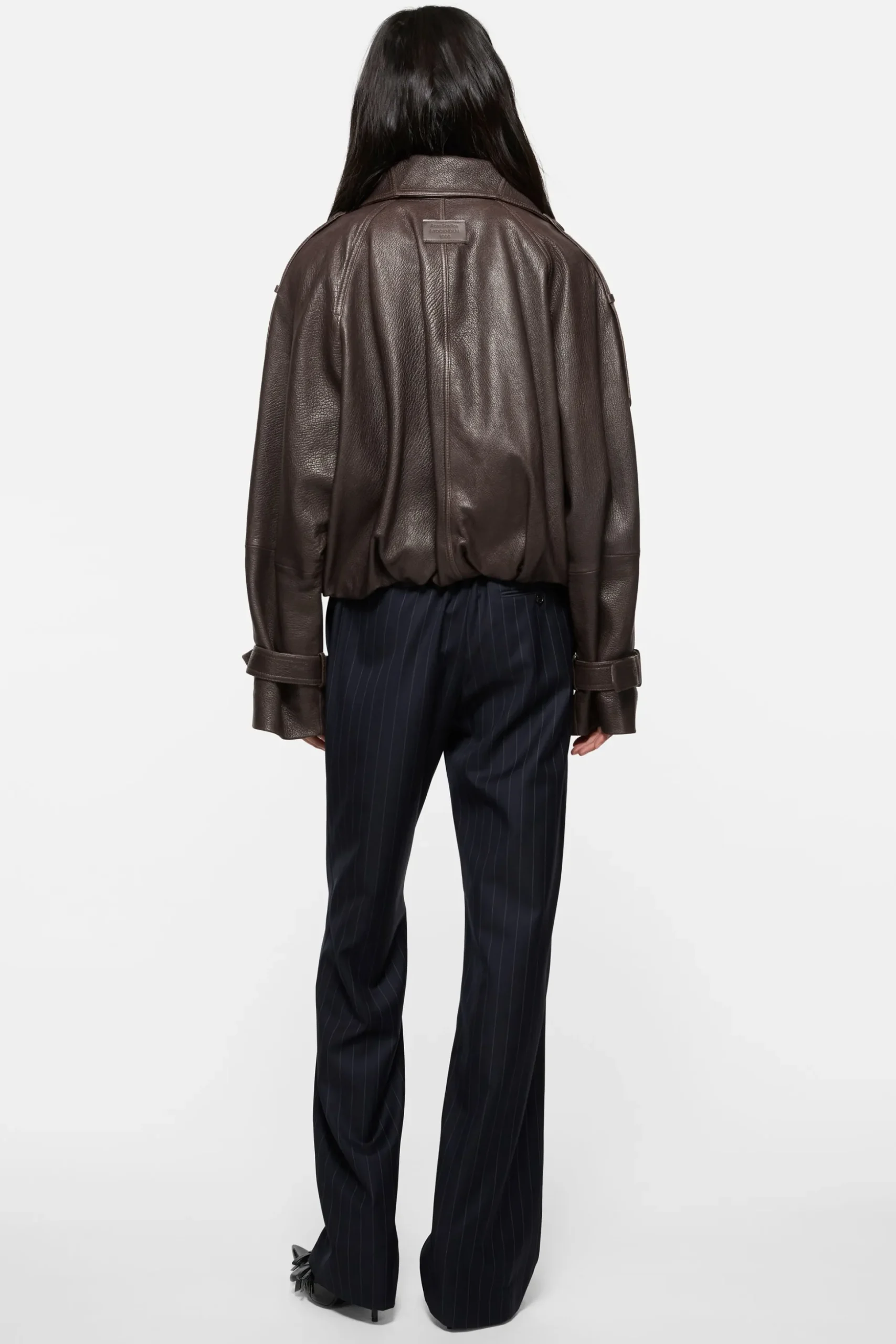 Cropped leather trench coat