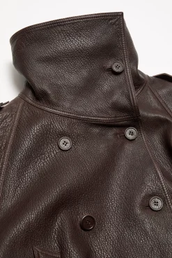 Cropped leather trench coat