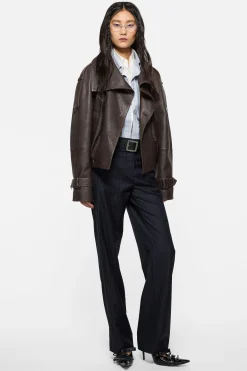 Cropped leather trench coat