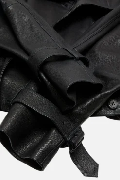 Cropped leather trench coat