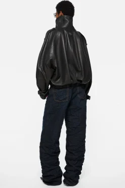 Cropped leather trench coat