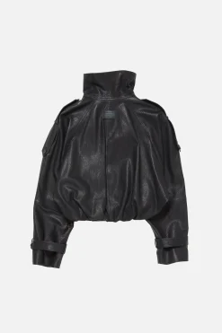 Cropped leather trench coat
