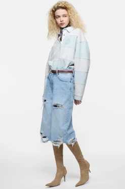 Distressed denim shorts