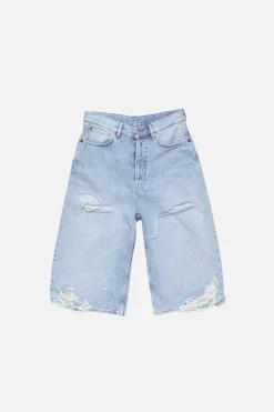Distressed denim shorts