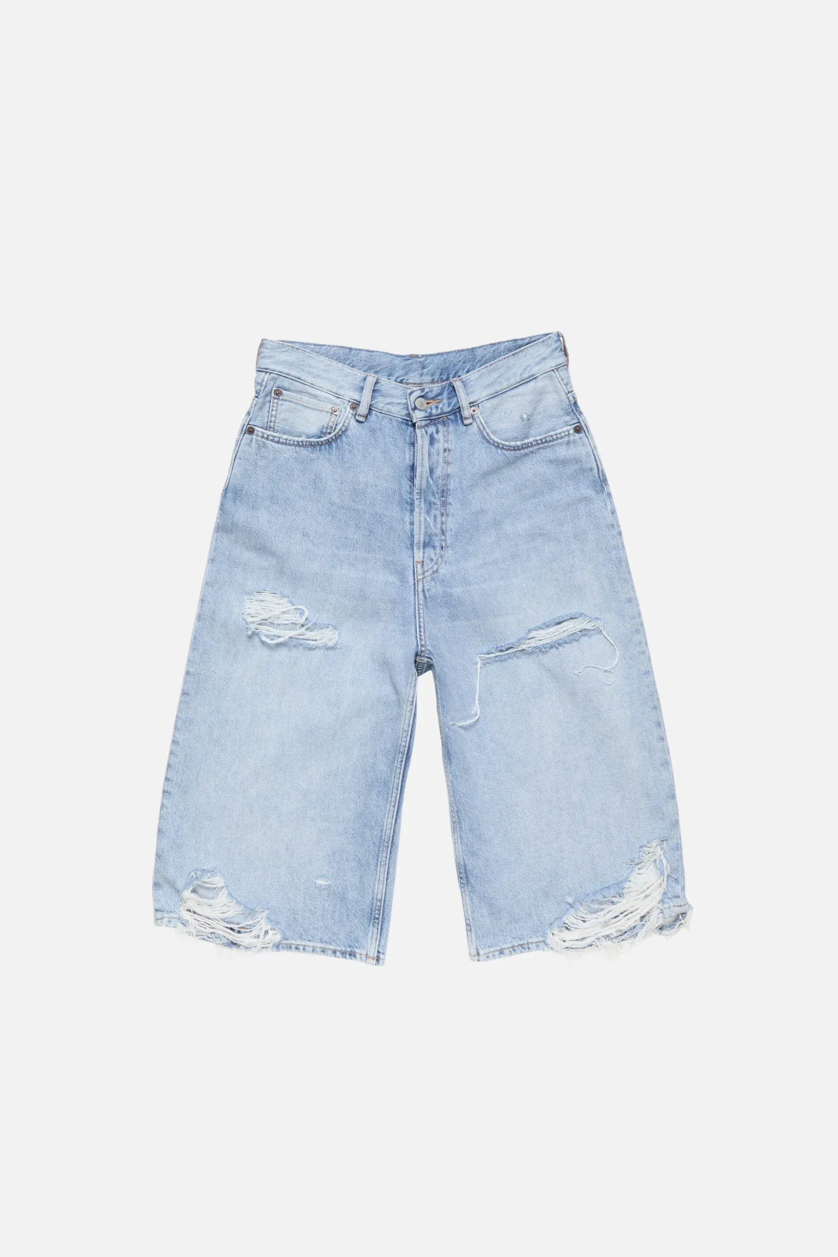 Distressed denim shorts