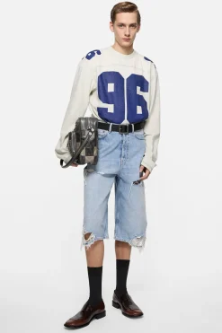 Distressed denim shorts