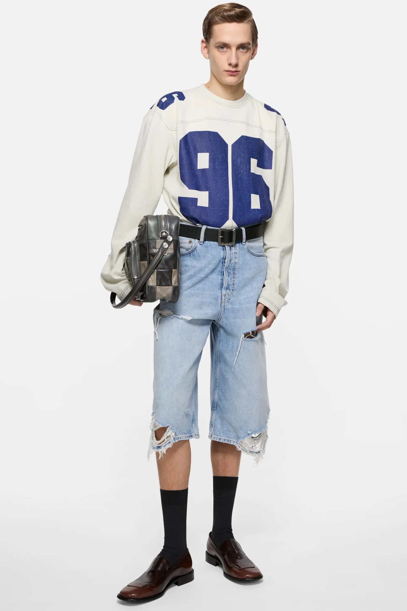 Distressed denim shorts