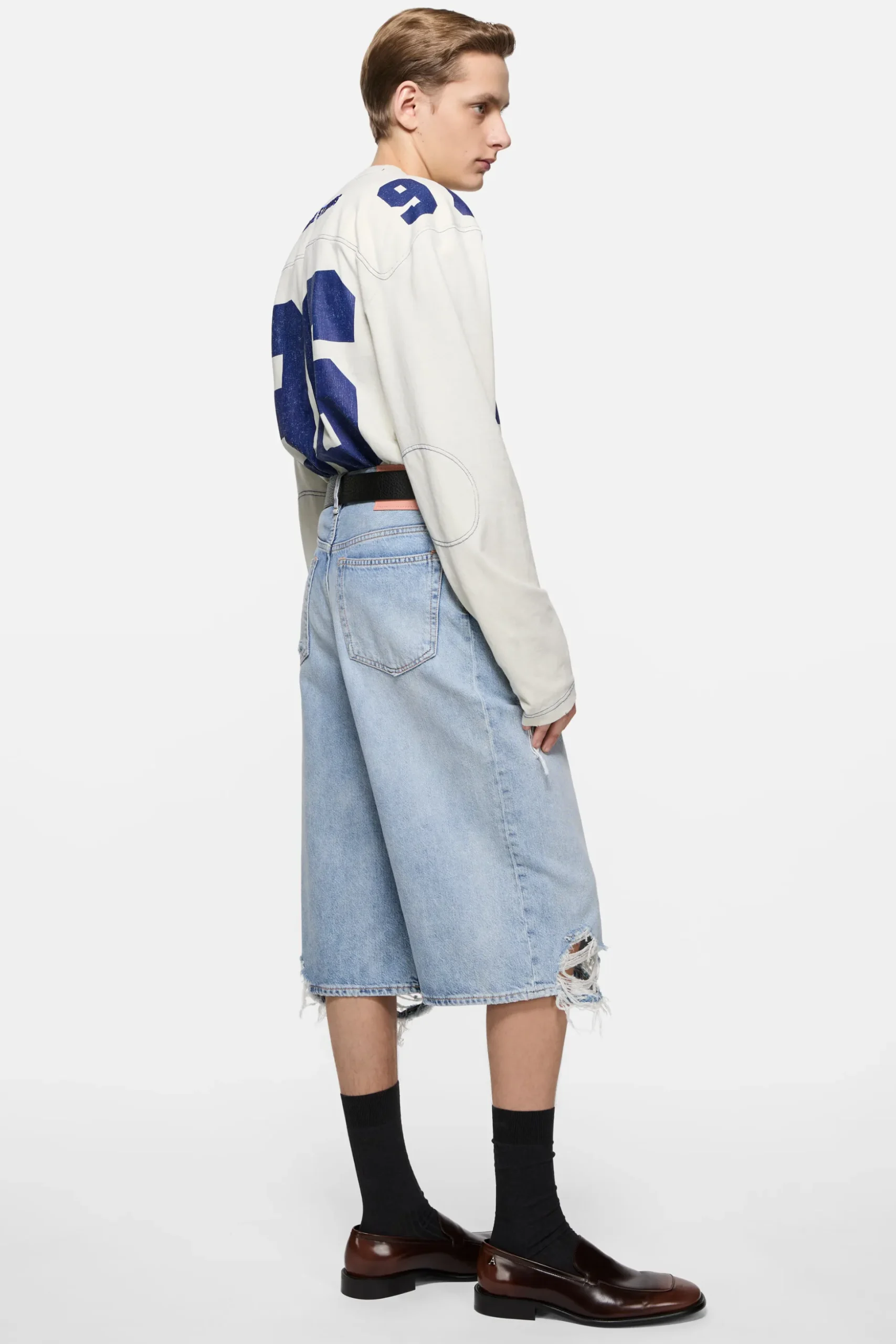 Distressed denim shorts