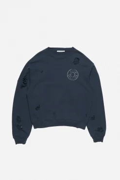 Distressed fleece sweatshirt