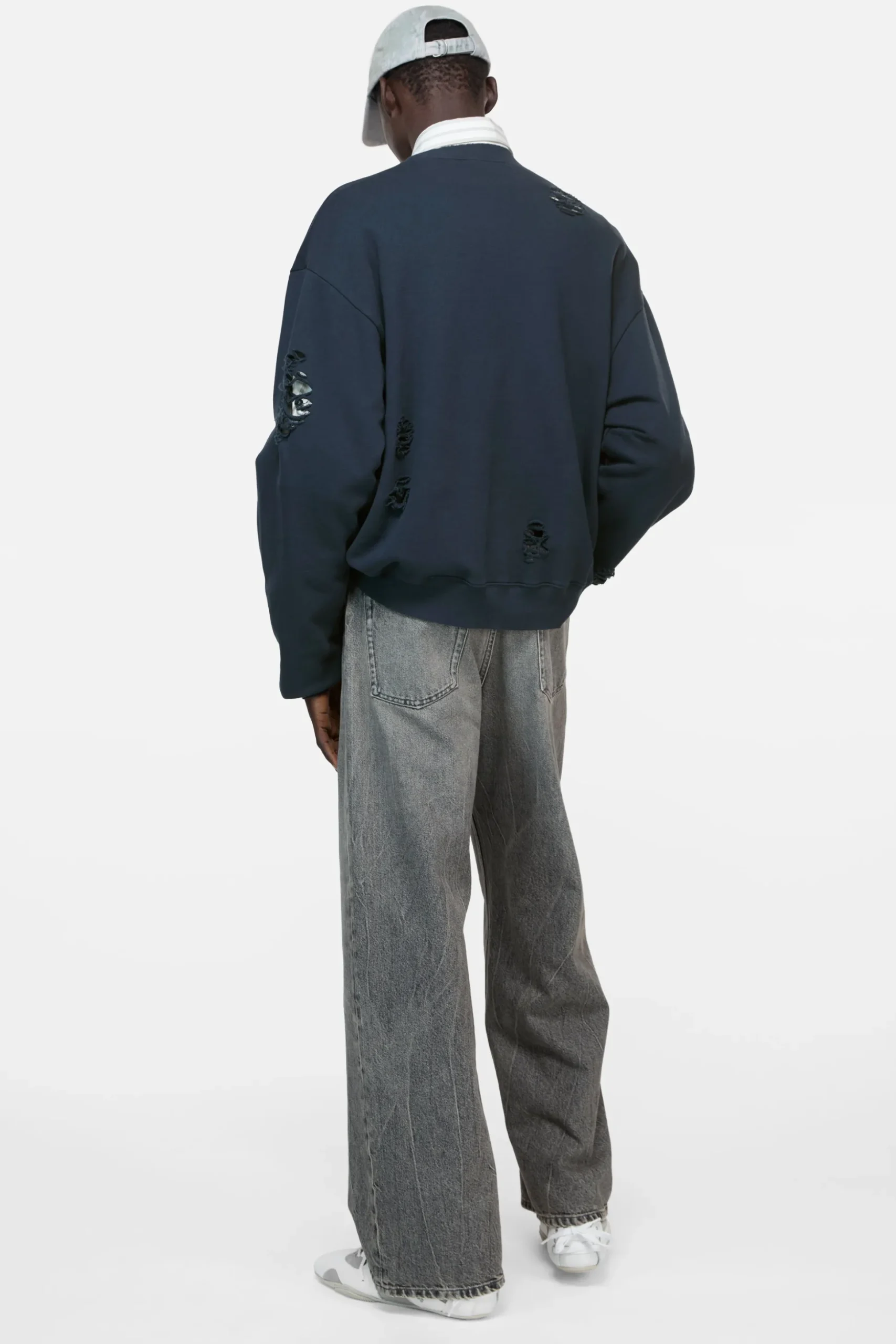 Distressed fleece sweatshirt