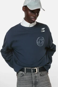 Distressed fleece sweatshirt