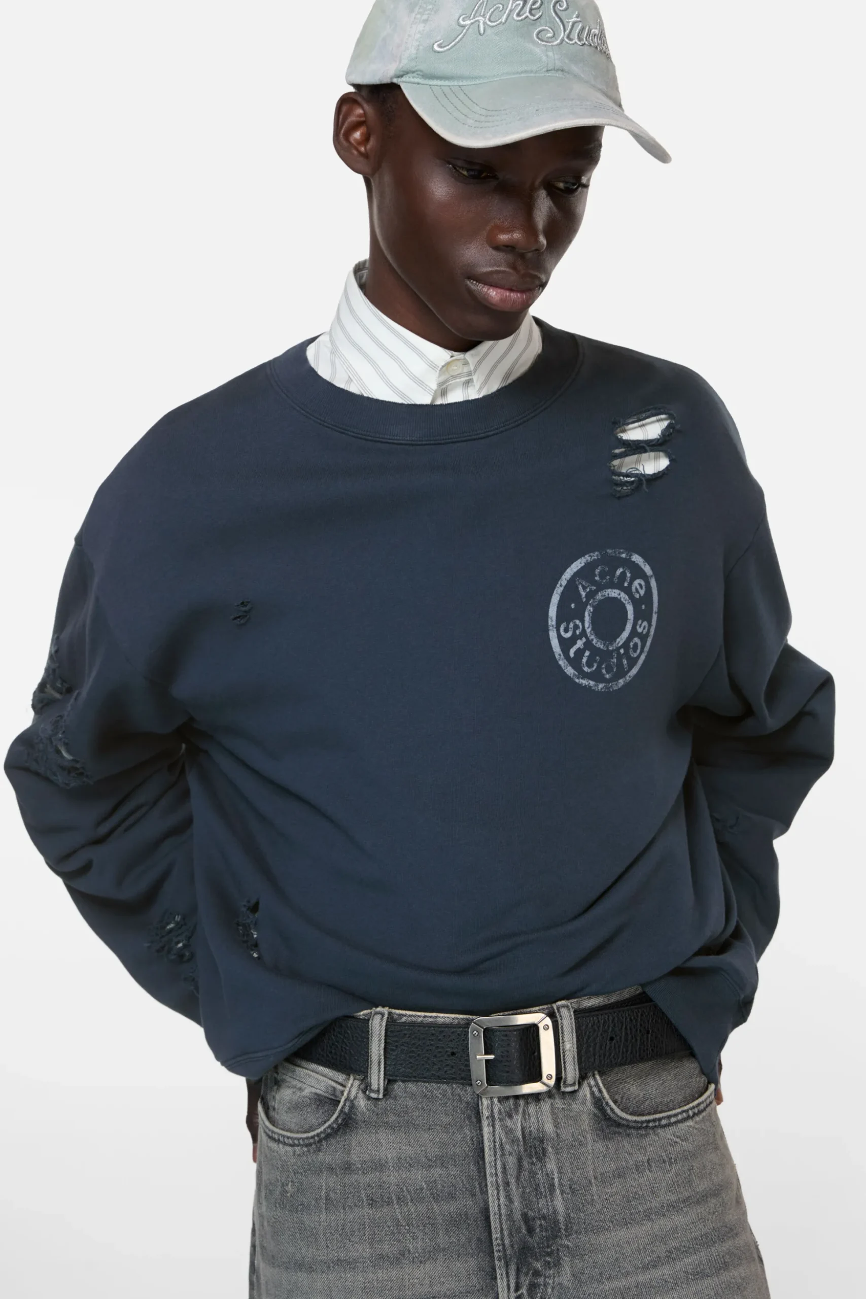 Distressed fleece sweatshirt