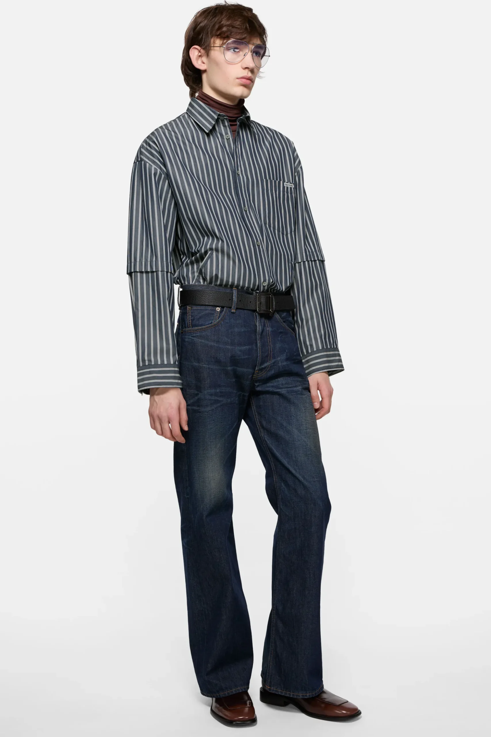 Double-sleeve striped shirt