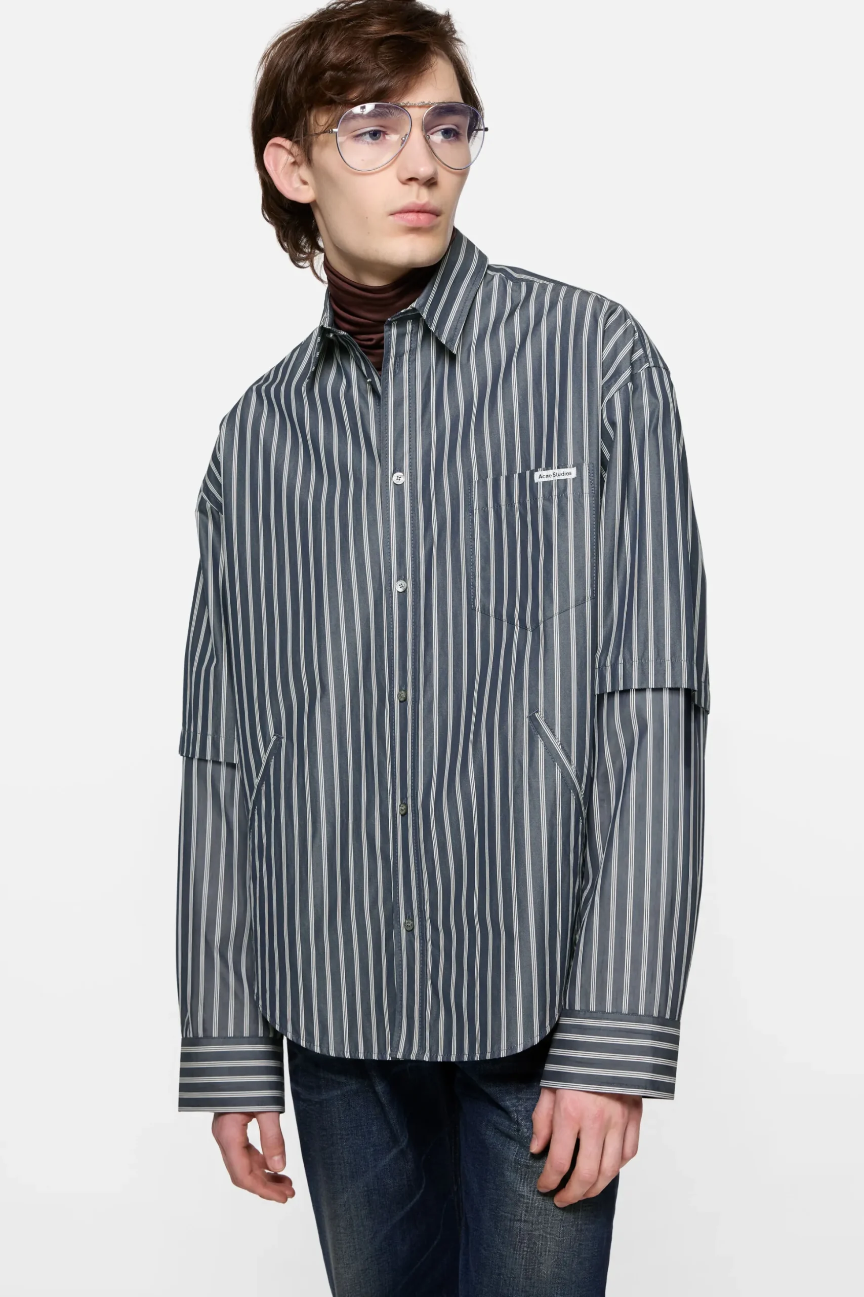 Double-sleeve striped shirt