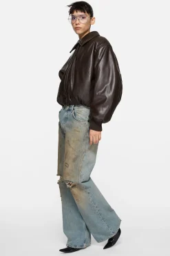 Faux leather bomber jacket