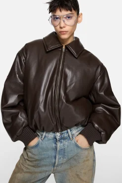Faux leather bomber jacket