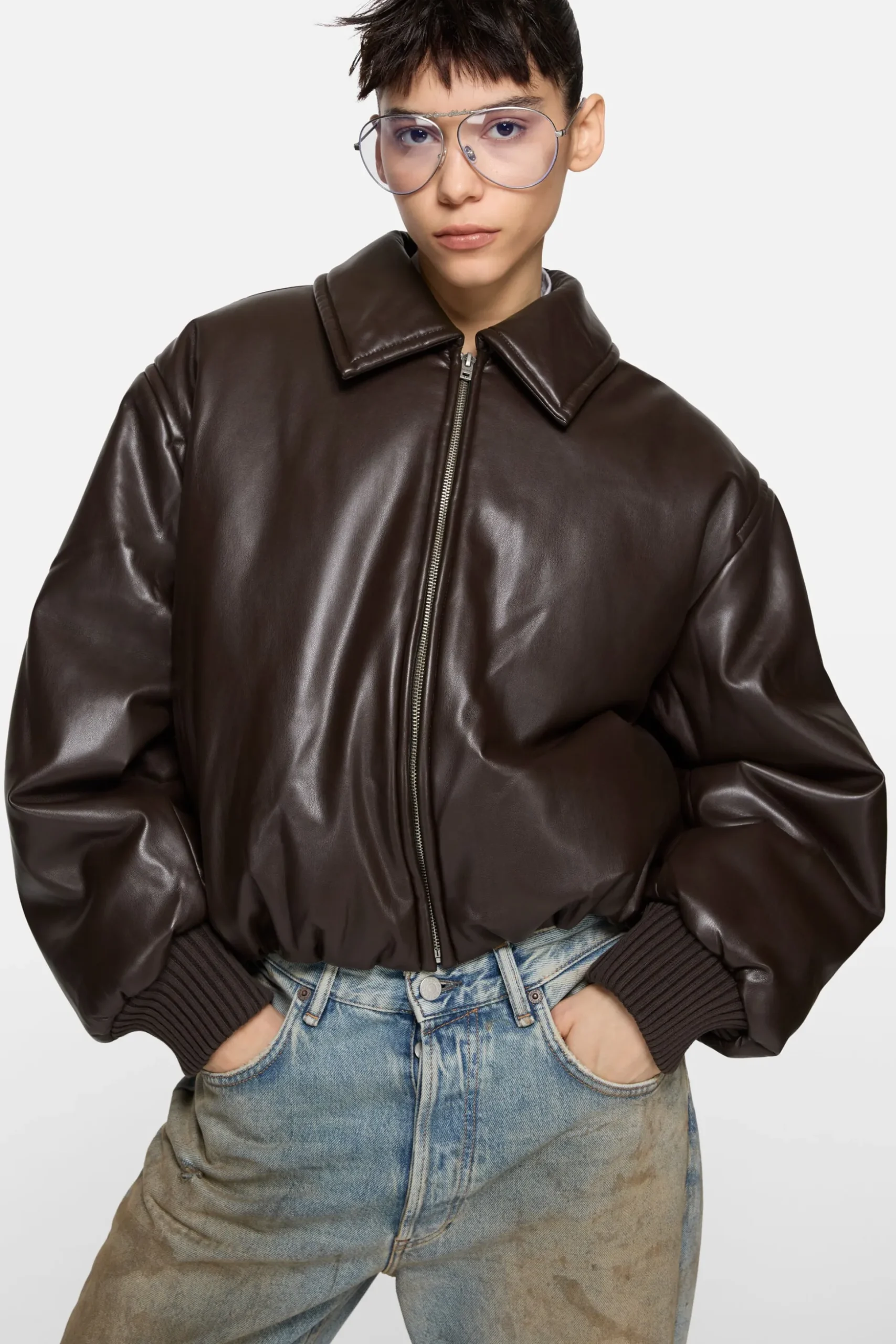 Faux leather bomber jacket