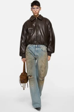 Faux leather bomber jacket
