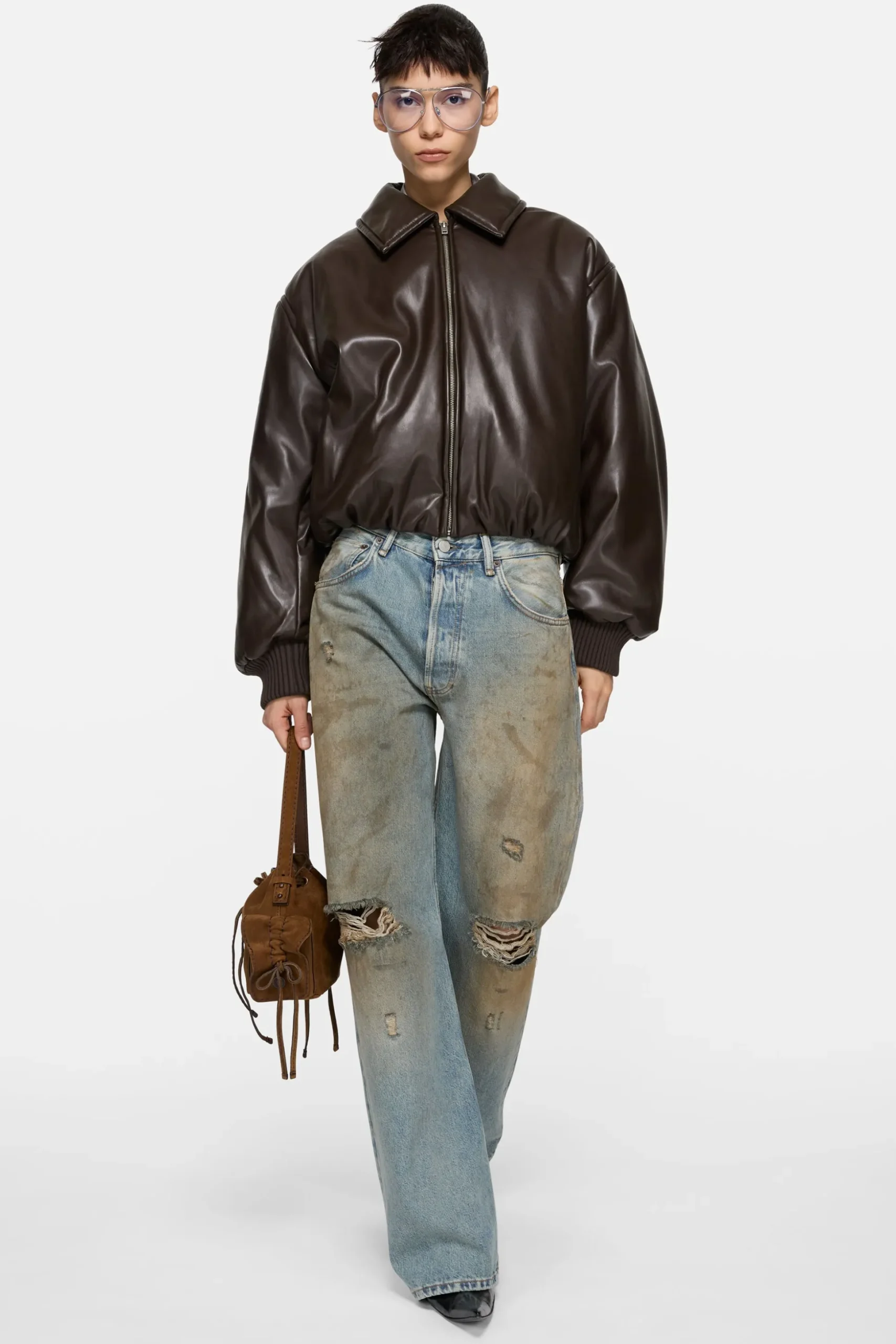 Faux leather bomber jacket