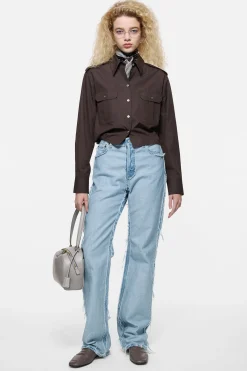 Frayed denim jeans