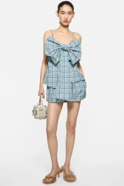 Gathered check shorts