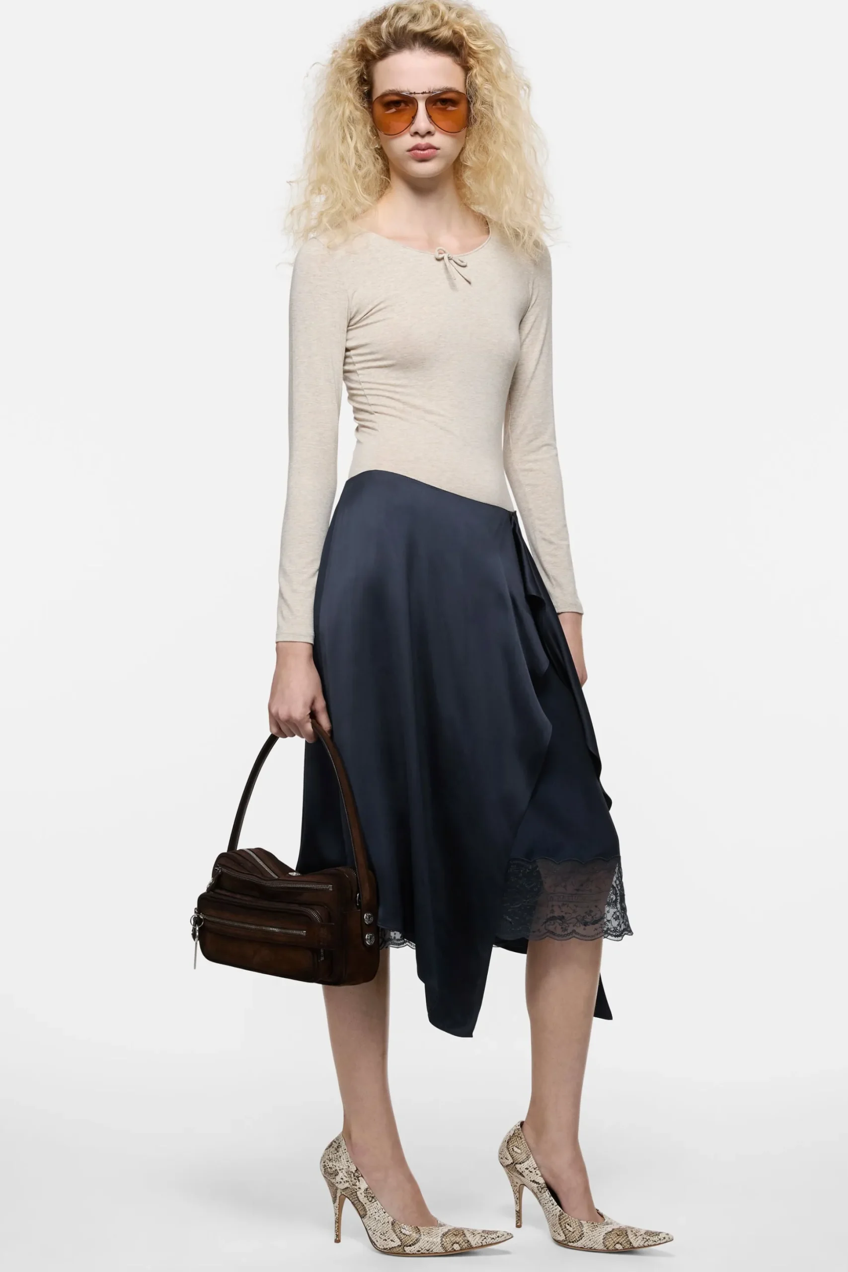 Layered satin skirt
