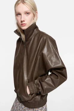 Leather blouson jacket