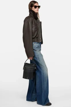 Leather bomber jacket