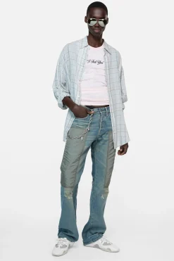 Linen check button-up shirt