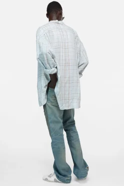 Linen check button-up shirt