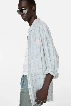 Linen check button-up shirt