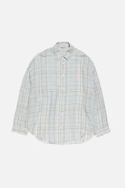 Linen check button-up shirt