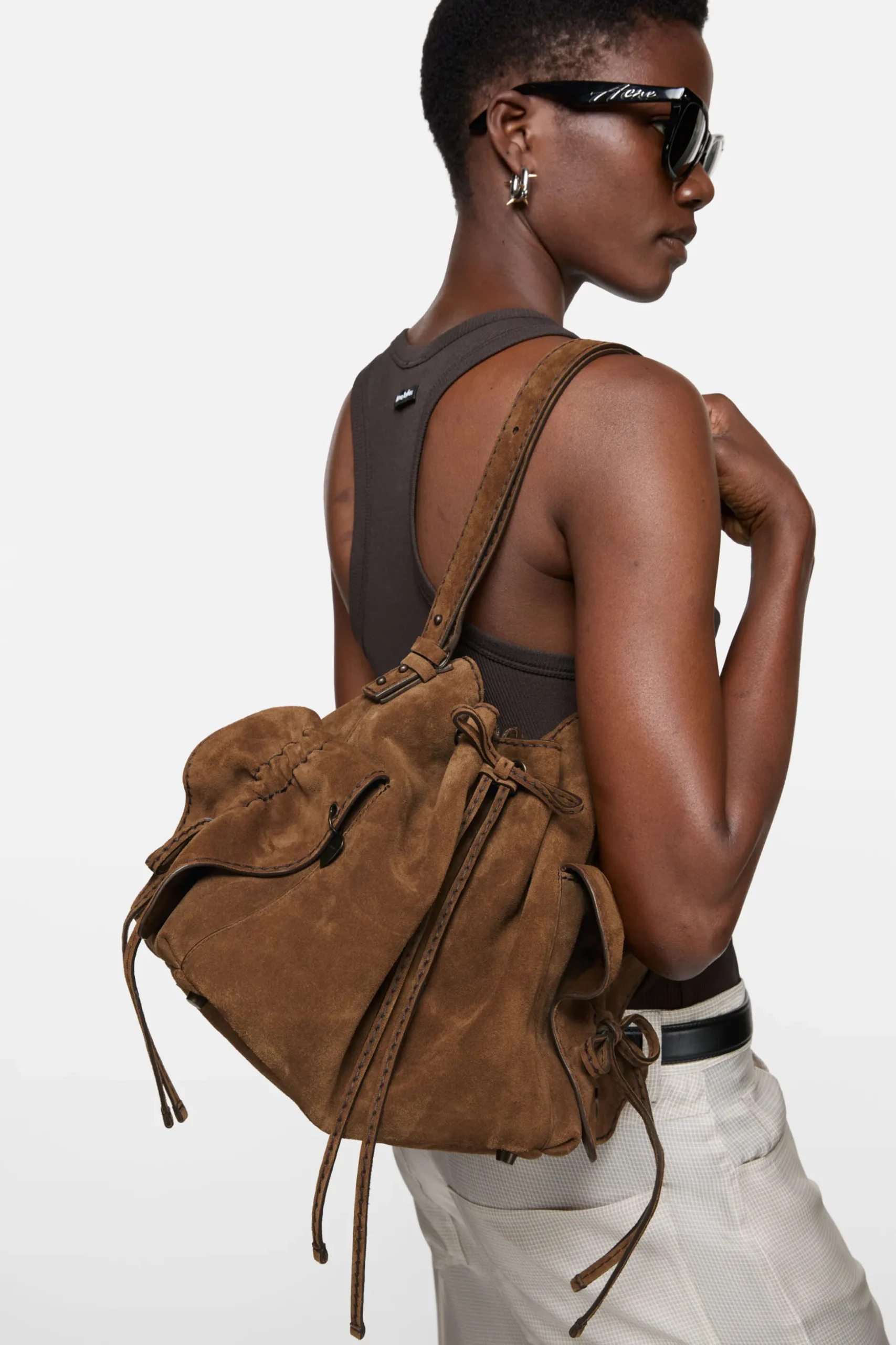 Multipocket Suede Bucket Bag