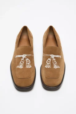 Printed suede loafers