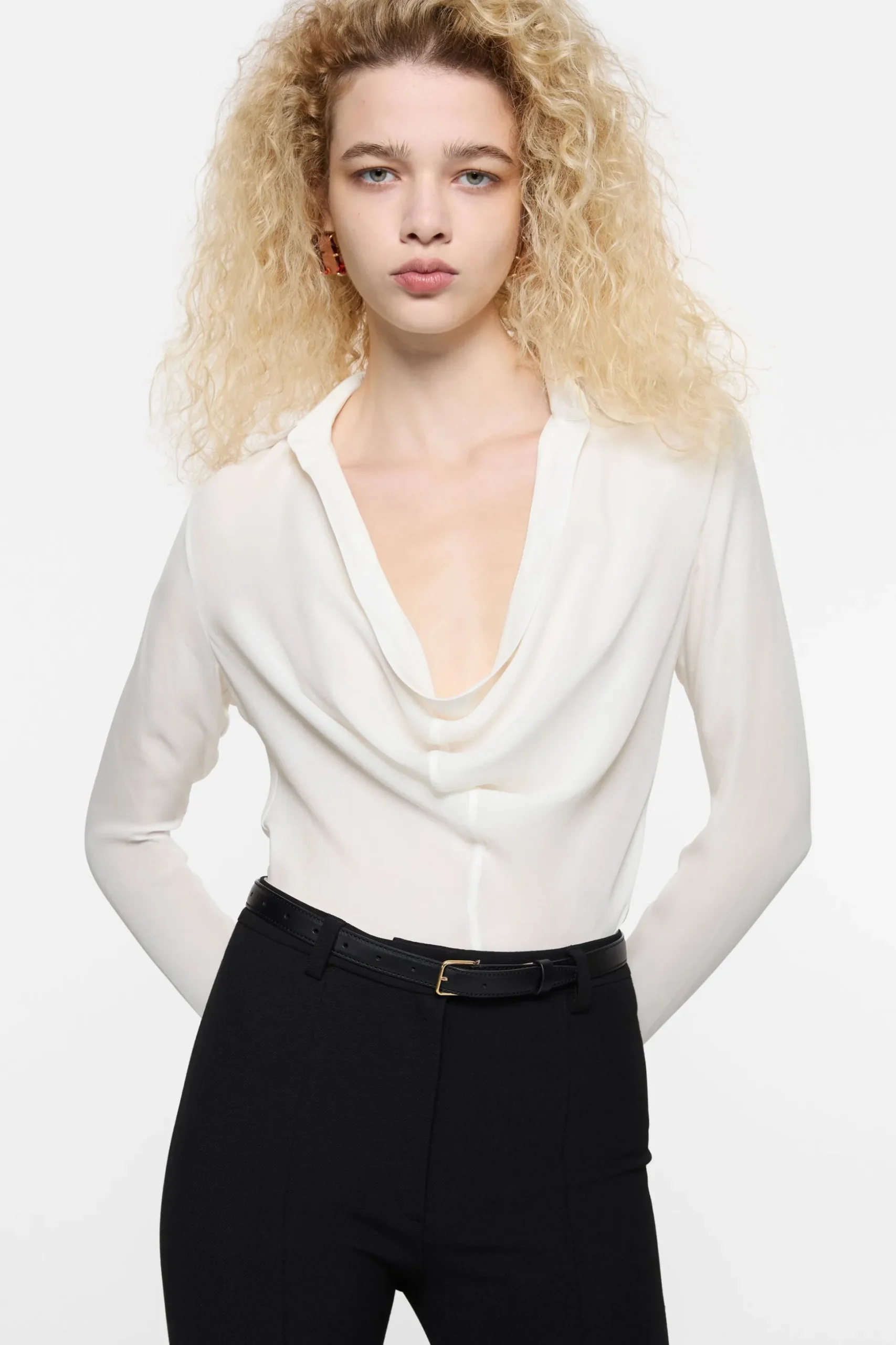 Silk cowl‑neck blouse