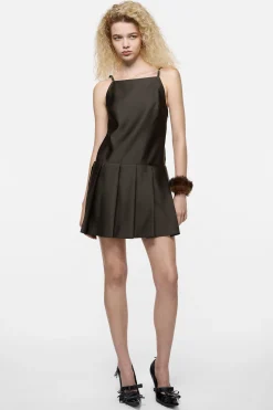 Strap dress with pleated skirt