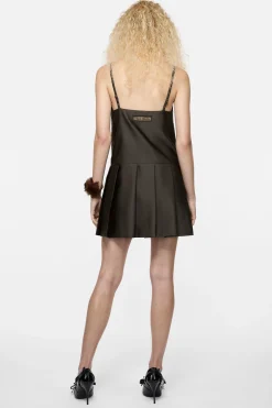 Strap dress with pleated skirt