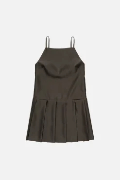 Strap dress with pleated skirt