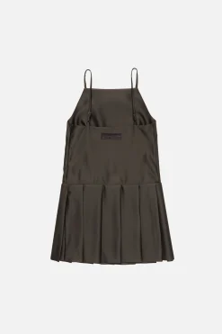 Strap dress with pleated skirt