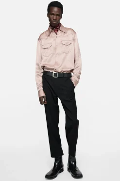 Textured satin button-up shirt